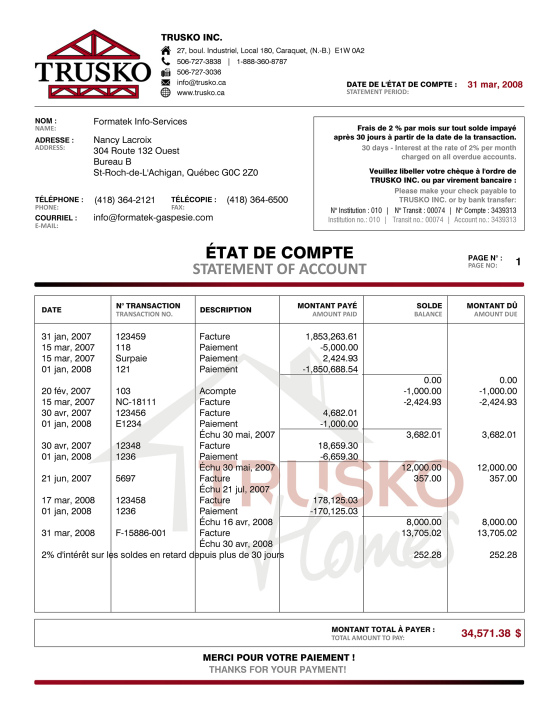 SAGE 50 | ÉTAT DE COMPTE | # M5CT04X-2