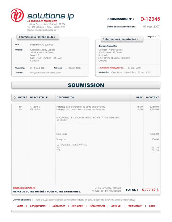 SAGE 50 | SOUMISSION | # M1TE04-2