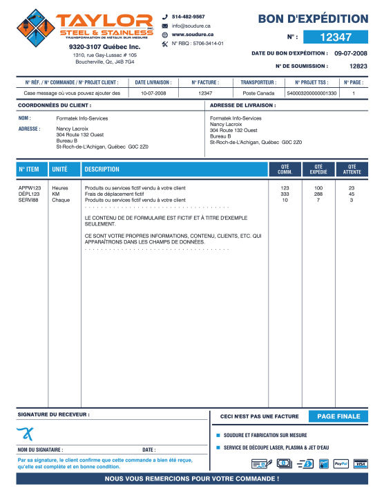 SAGE 50 | BON D'EXPÉDITION (PACKING SLIP) | # M3FA01-3