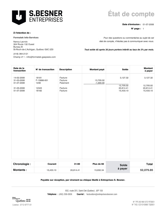 SAGE 50 | ÉTAT DE COMPTE | # M5CT05X-3