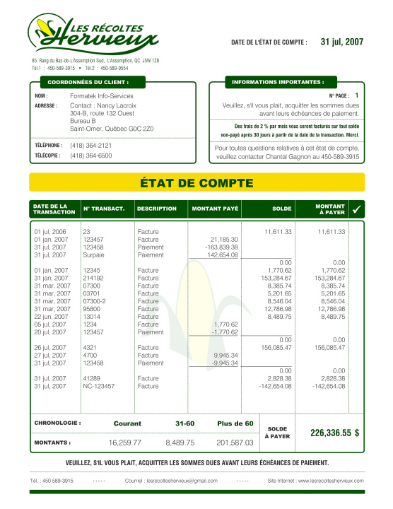 SAGE 50 | ÉTAT DE COMPTE | # M3DE02-2