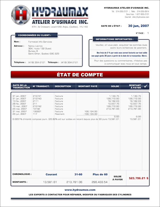 SAGE 50 | ÉTAT DE COMPTE | # M2FA01-9