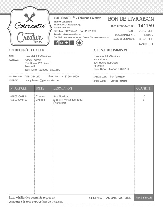 SAGE 50 | BON DE LIVRAISON (PACKING SLIP) | # M3DE03X-2