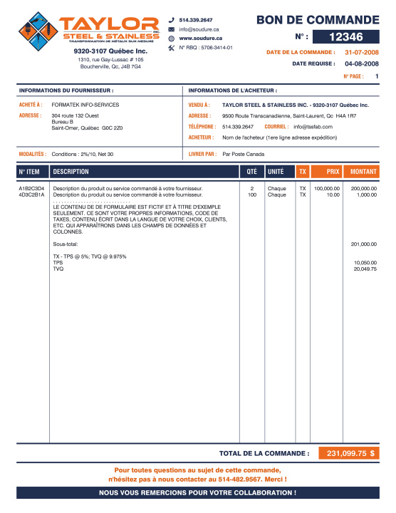 SAGE 50 | BON COMMANDE | # M3FA01-9