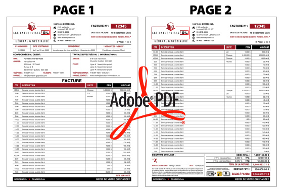 PDF | FACTURE - SUR 2 PAGES | # P-M3CT08-14